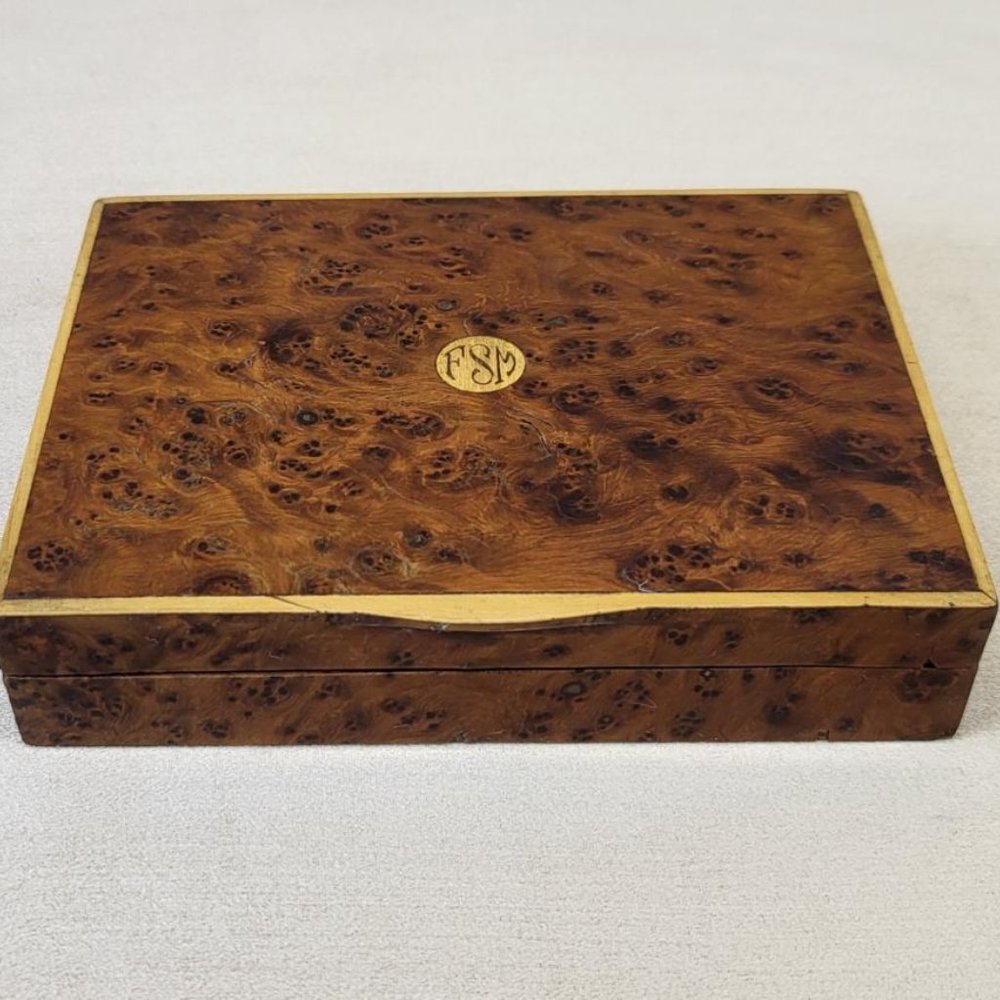 Italian Hardwood Trinket / Stash Box w Exotic Amboyna Burl & Satinwood Banding